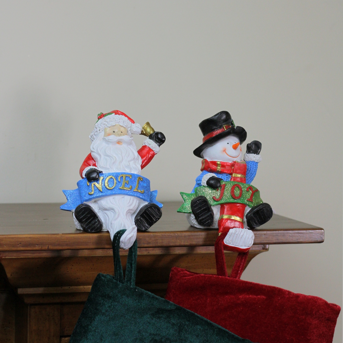 32915464 Santa & Snowman Glittered Christmas Stocking Holders, 6.25 In. - Set Of 2