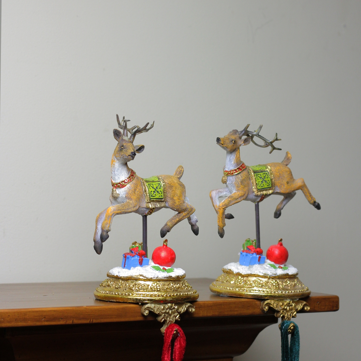 32915467 Glittered Reindeer Christmas Stocking Holders, 9.25 In. - Set Of 2