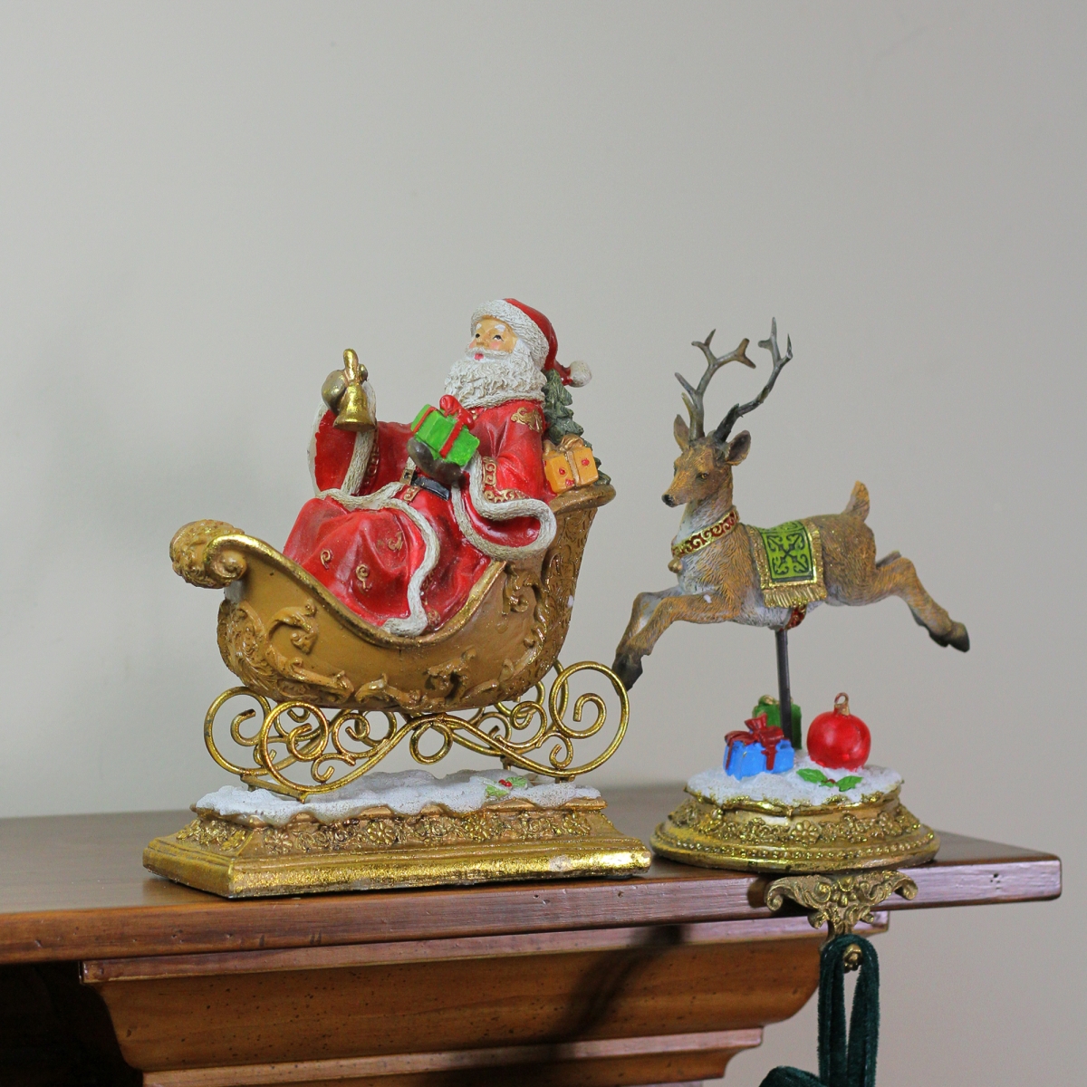 32915468 Santa & Reindeer Glittered Christmas Stocking Holders, 9.5 In. - Set Of 2