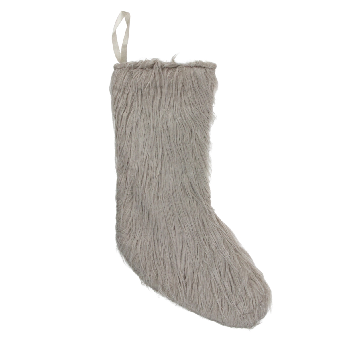32913563 17.5 In. Beige Taupe Faux Fur Christmas Stocking With Suede Backing
