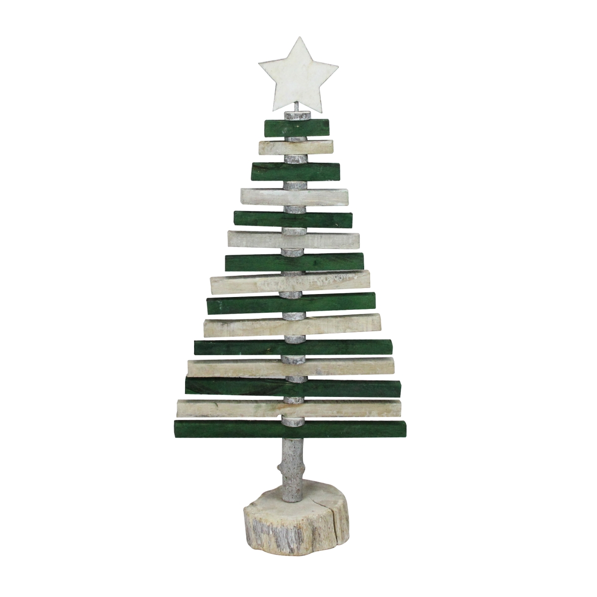 32913503 20.25 in. Green and Natural Wood Spiraled Table Top Christmas Tree