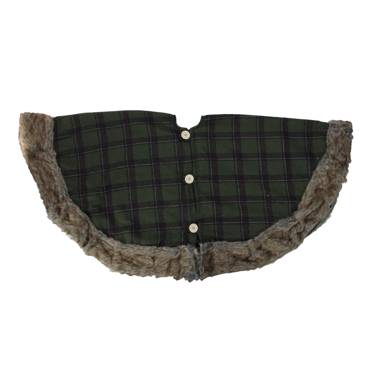 32913567 47 In. Green Plaid Christmas Tree Skirt With Faux Fur Border