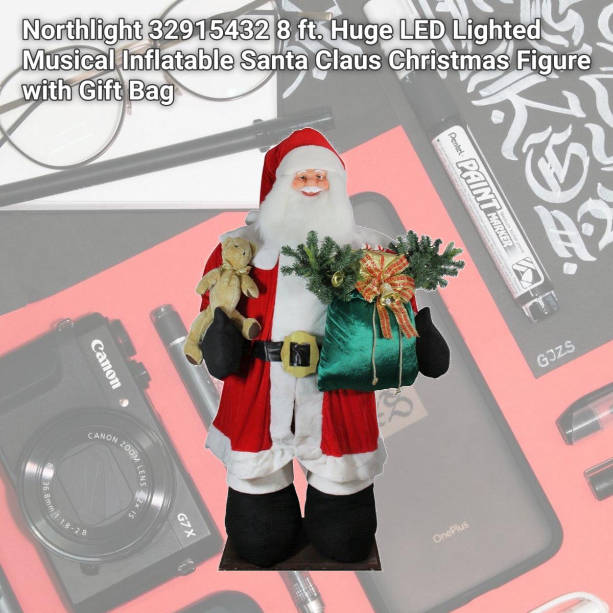 Picture of Northlight 32915432 8 ft. Huge LED Lighted Musical Inflatable Santa Claus Christmas Figure with Gift Bag