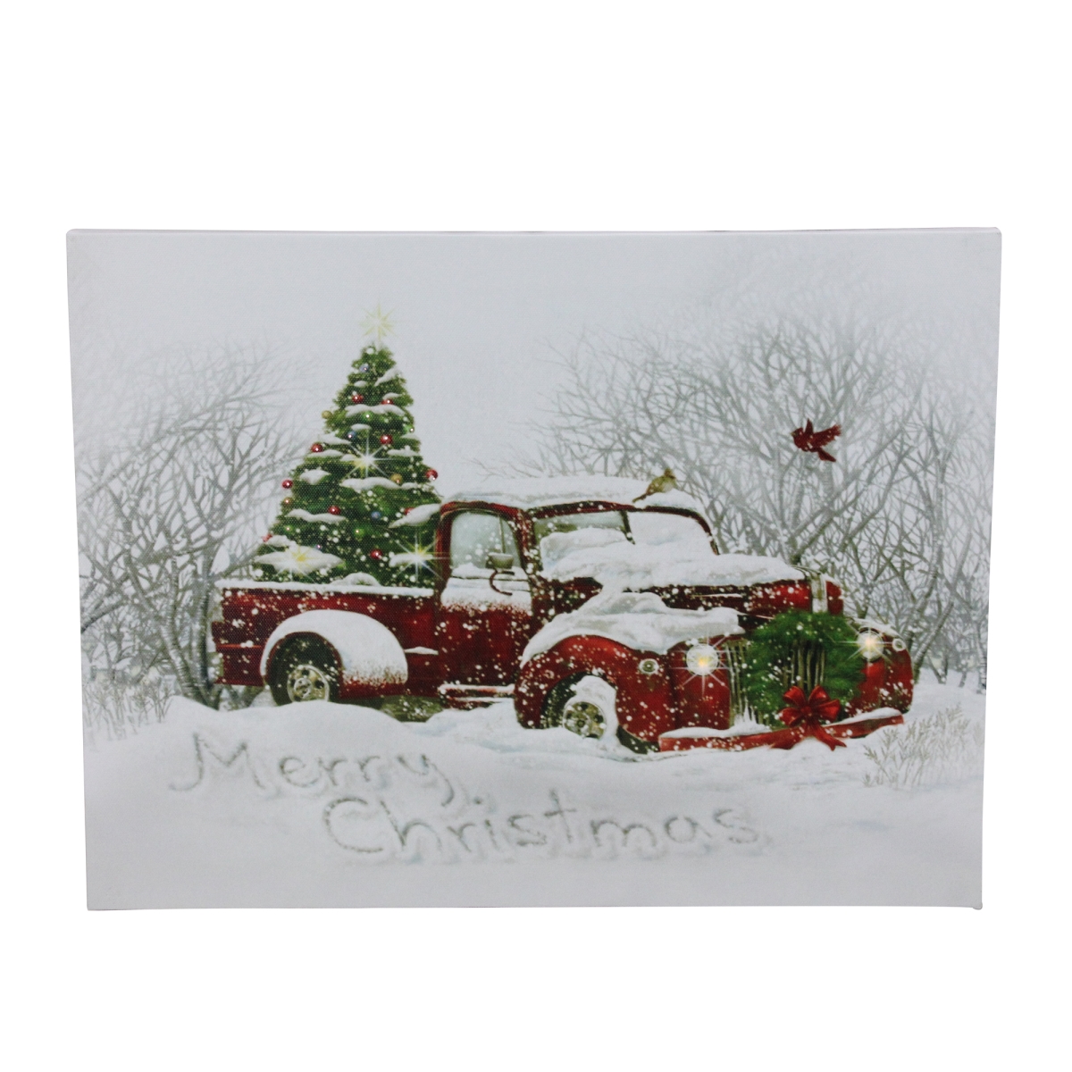33371510 15.75 x 12 in. LED Fiber Optic Red Truck and Tree Christmas Canvas Wall Art