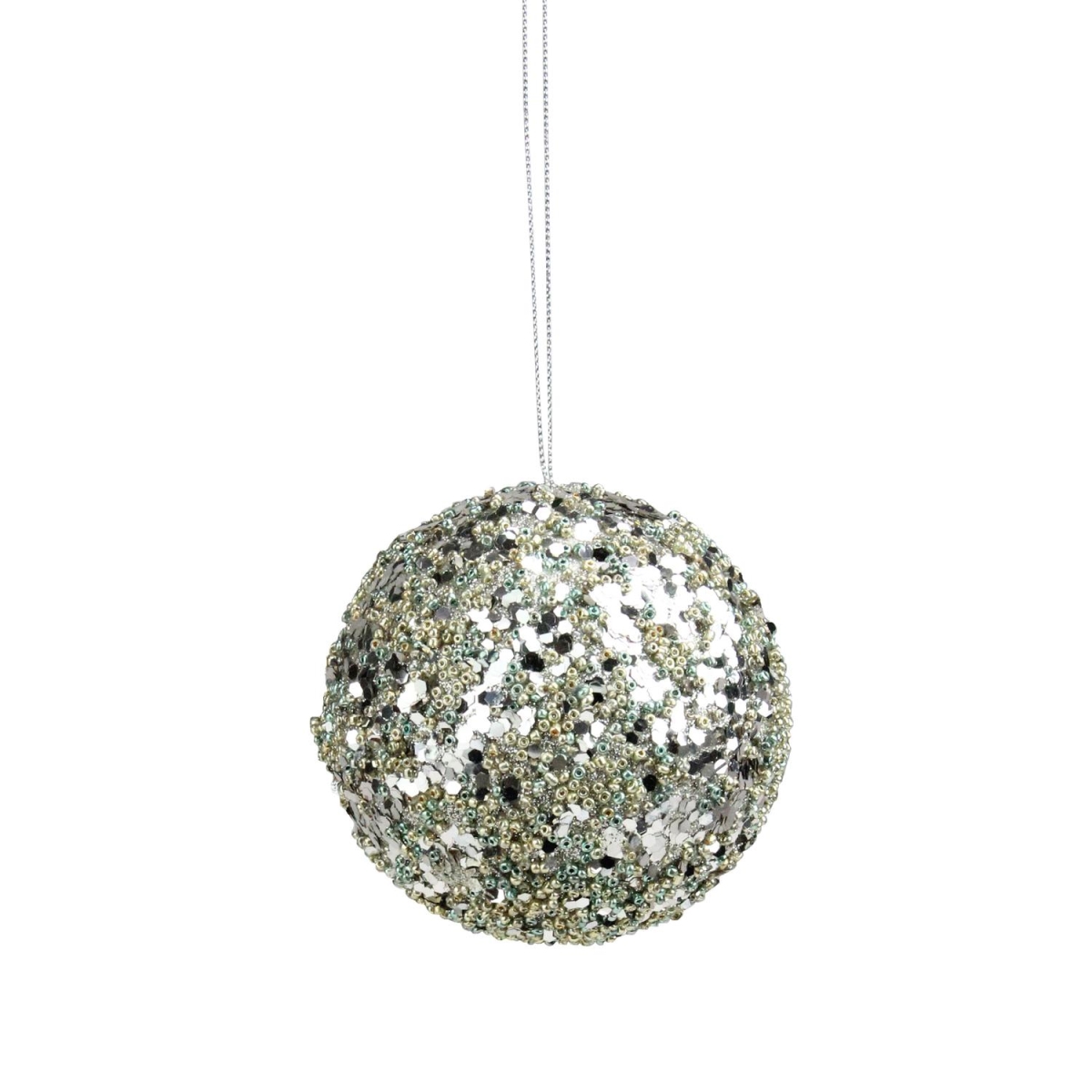 31452535 4 In. Seasons Of Elegance Teal & Gold Sequins With Beads Ball Christmas Ornament