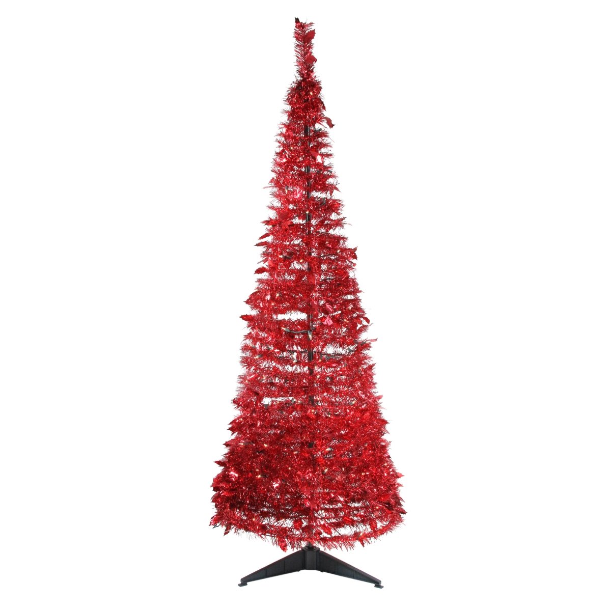 32911585 6 Ft. Pre-lit Red Tinsel Pop-up Artificial Christmas Tree - Clear Lights
