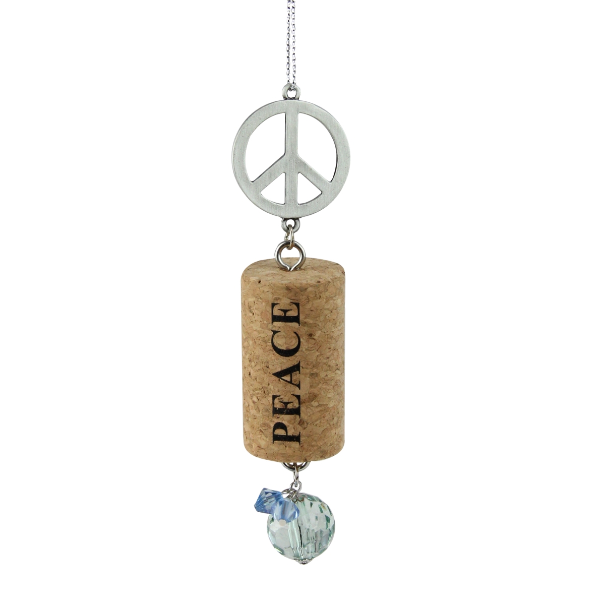 31422136 5.5 In. Tuscan Winery Sign Peace Inspirational Decorative Green Faux Gem Accented Wine Cork Christmas Ornament