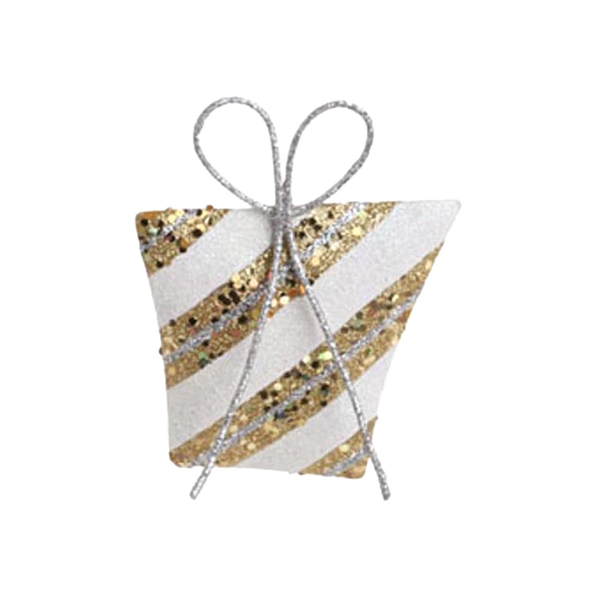 30790116 5 In. Christmas Whimsy White & Gold Glitter Striped Gift Christmas Tree Ornament