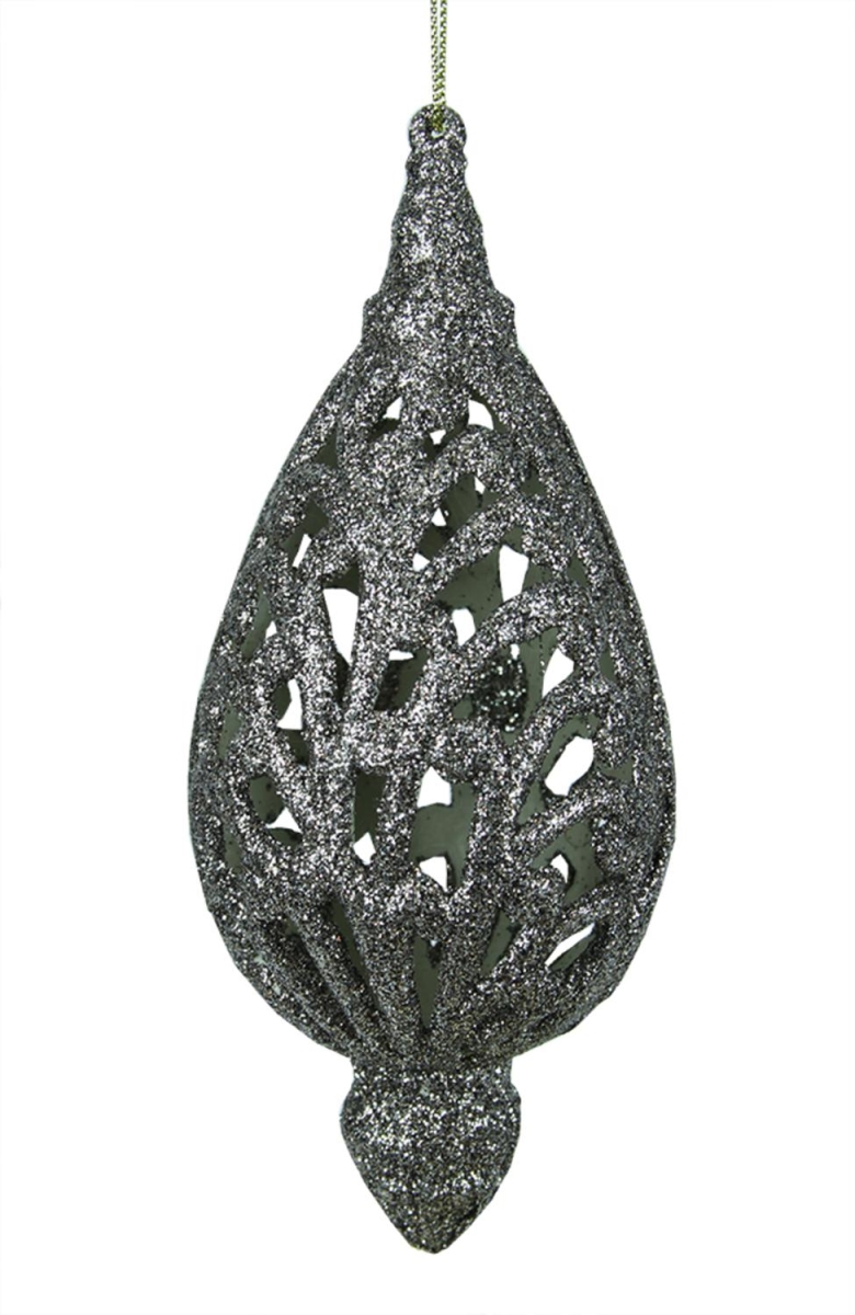 31082499 6.5 In. Silver Glitter Drenched Cut-out Teardrop Christmas Ornament