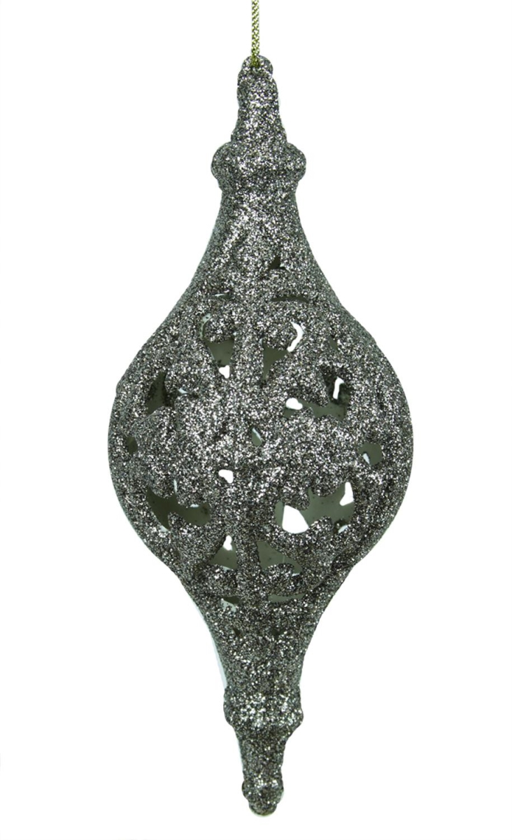 31082501 6.5 In. Silver Glitter Drenched Cut-out Finial Christmas Ornament