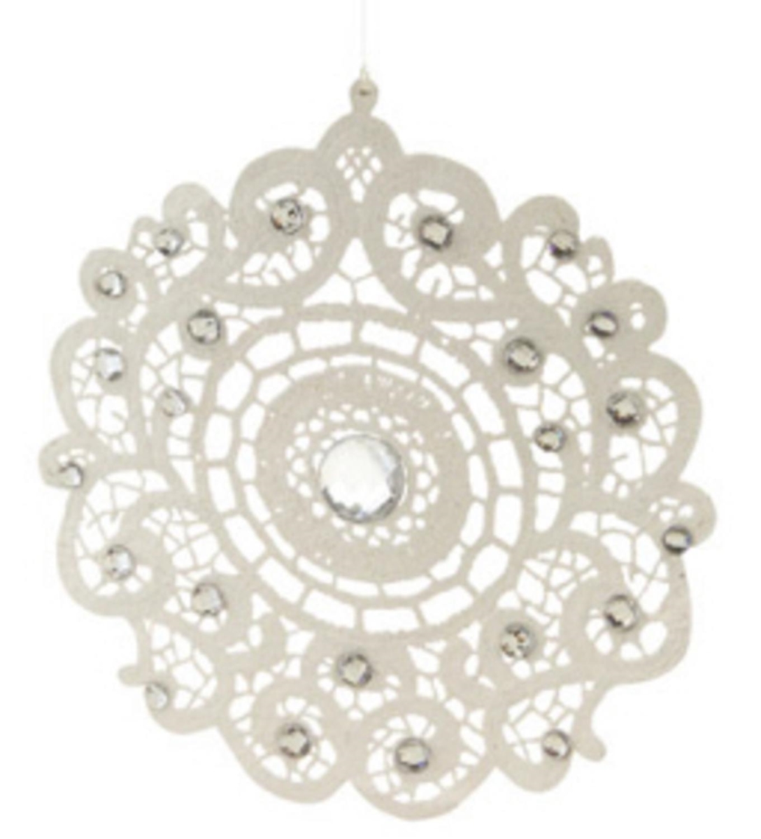 31452653 8 In. Elegant Jeweled White Lace Round Doily Style Christmas Ornament