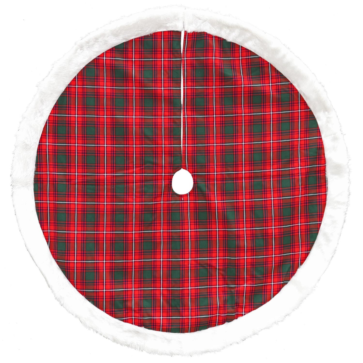 32636948 48 In. Plaid Christmas Tree Skirt With Plush Border, Red & Green