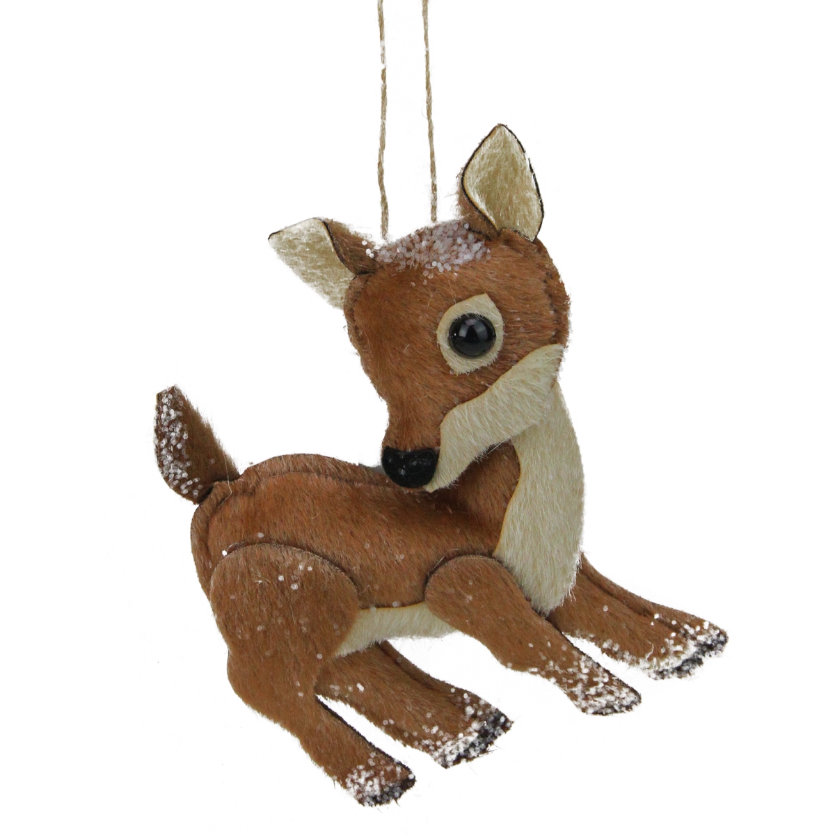 32915399 6 In. Glittered Brown & White Plush Stuffed Deer Christmas Ornament