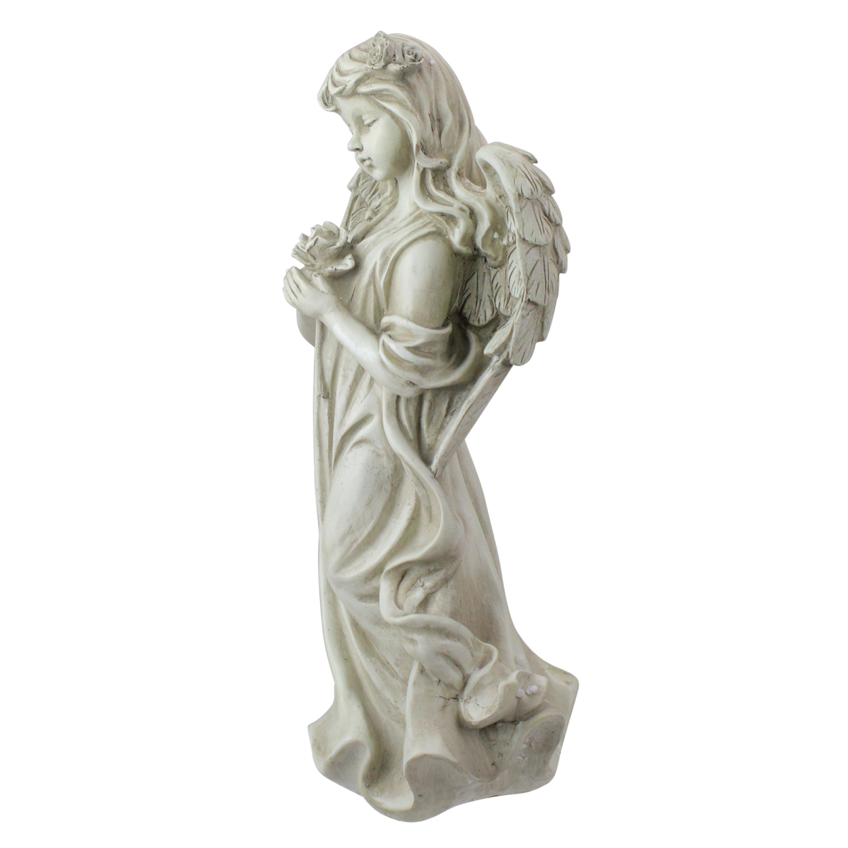 33377759 17 In. Peaceful Angel Holding A Rose Outdoor Garden Statue