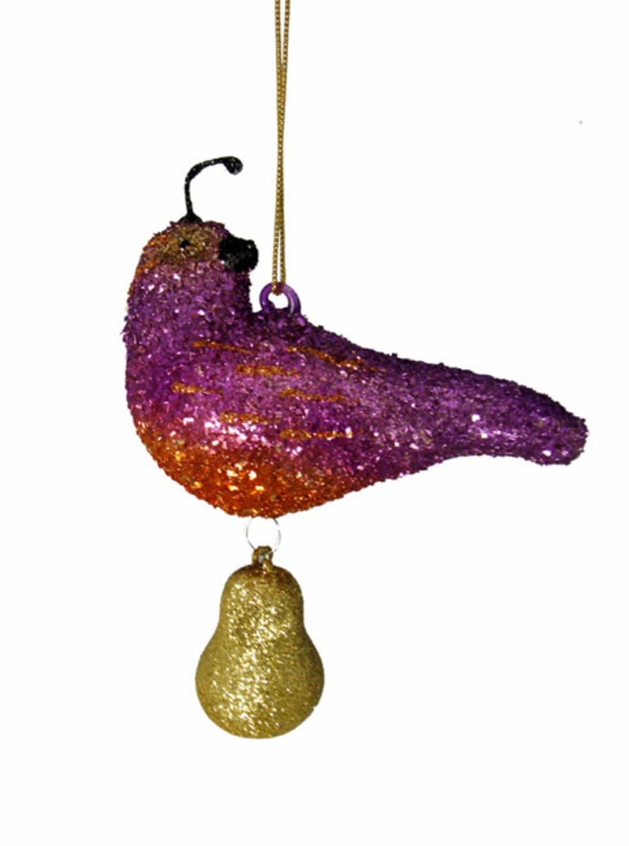 11214408 5 In. Sugared Fruit Glittered Bird & Hanging Pear Glass Christmas Ornament