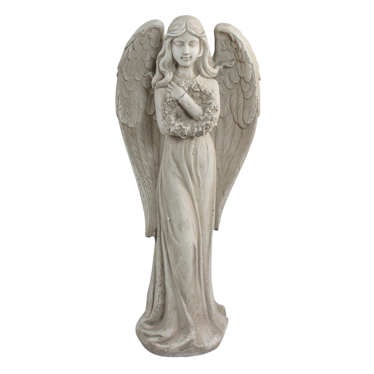 33377629 22 In. Peaceful Angel Holding A Floral Wreath Outdoor Garden Statue