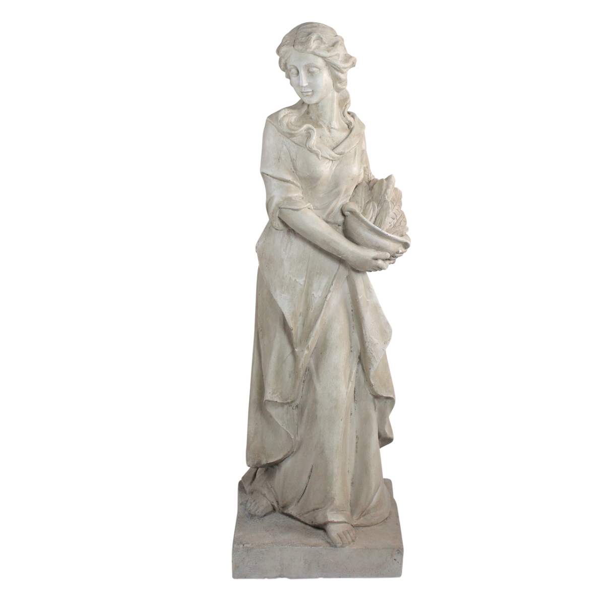 33377645 31.5 In. Ivory Colored Barefoot Woman With Basket Outdoor Garden Statue