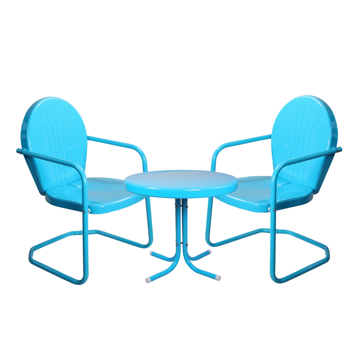 34219556 3-piece Retro Metal Tulip Chairs & Side Table Outdoor Set, Turquoise Blue