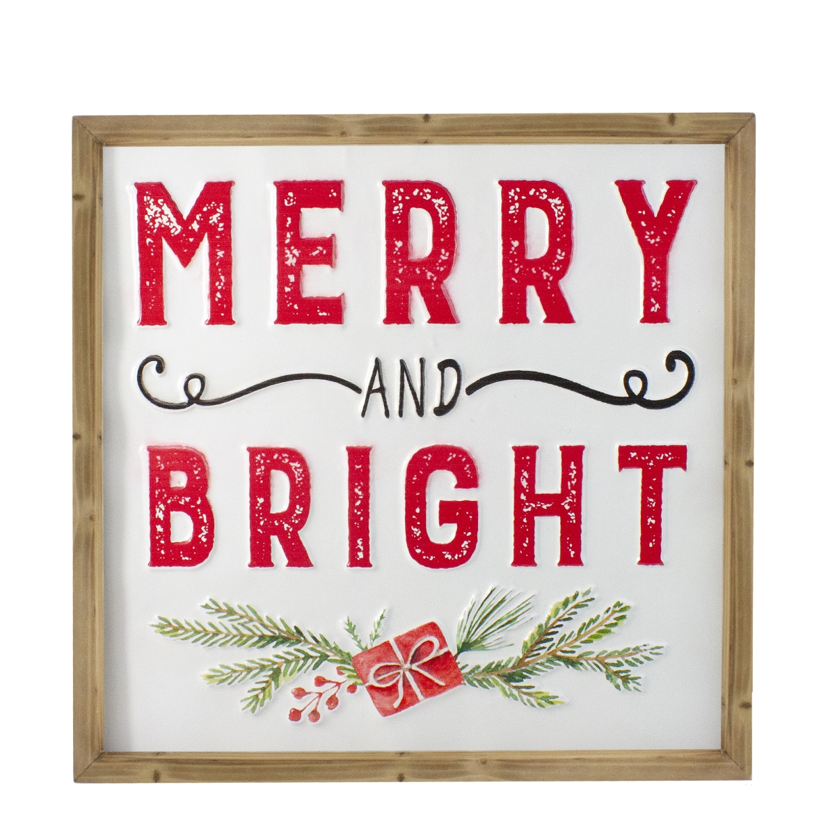 UPC 191296269544 product image for 34316664 12 in. Merry & Bright Metal Christmas Sign with Wood Frame Wall Decor&# | upcitemdb.com