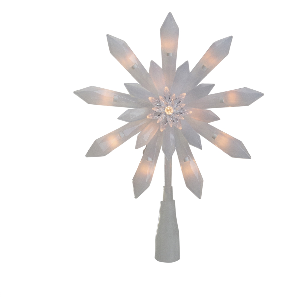 34296380 9 in. Lighted White Snowflake Christmas Tree Topper - Clear Lights