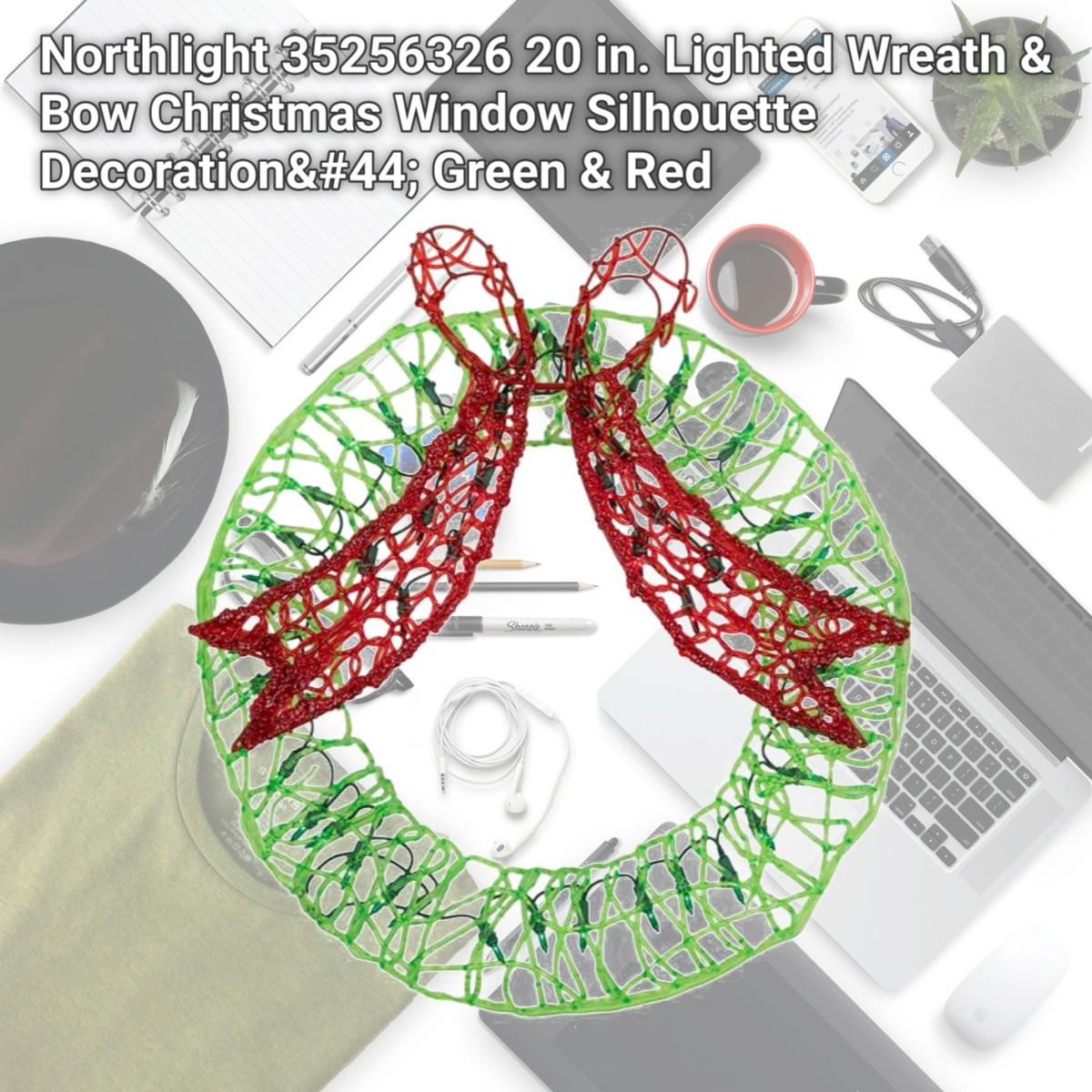 Picture of Northlight 35256326 20 in. Lighted Wreath & Bow Christmas Window Silhouette Decoration&#44; Green & Red