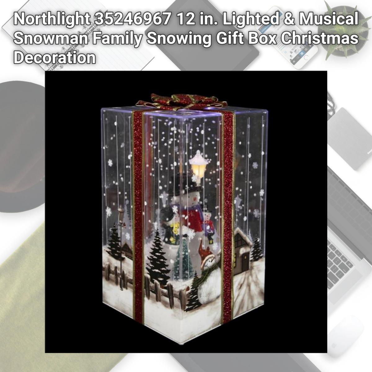 Picture of Northlight 35246967 12 in. Lighted & Musical Snowman Family Snowing Gift Box Christmas Decoration