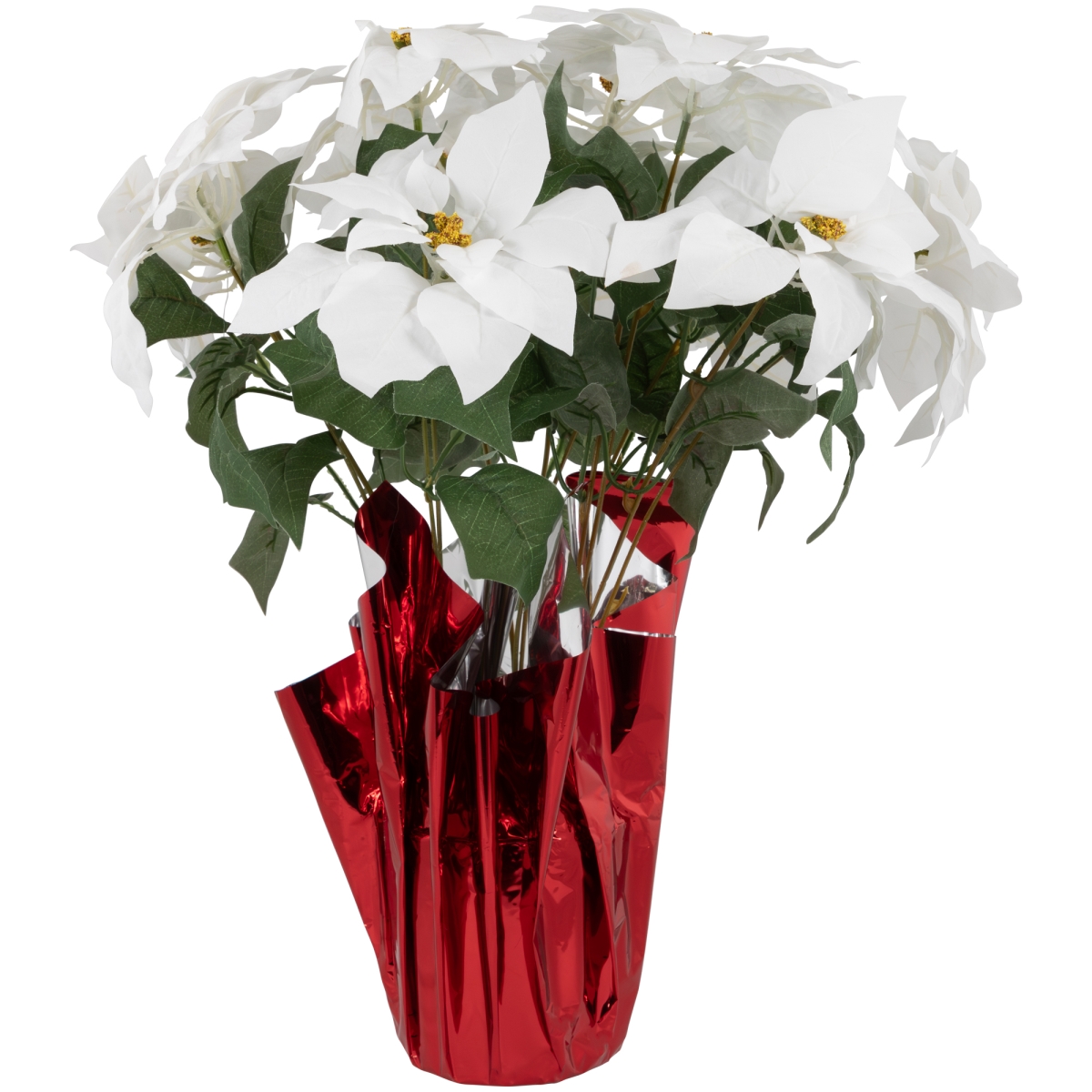 UPC 191296993753 product image for 35680738 22 in. White Artificial Christmas Poinsettia Flowers with Red Wrapped B | upcitemdb.com