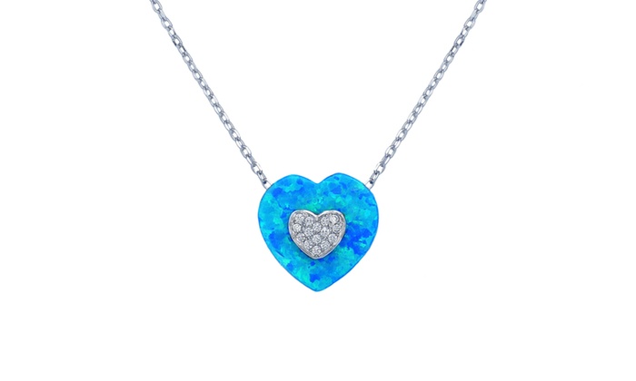 Neck4051 Genuine Gemstone Opal Heart Pendant Necklaces In Sterling Silver