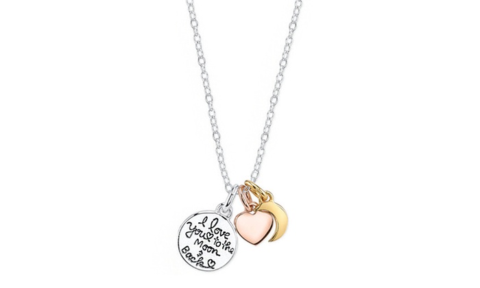 Neck4067 I Love You To The Moon & Back Sterling Silver Charm Necklace