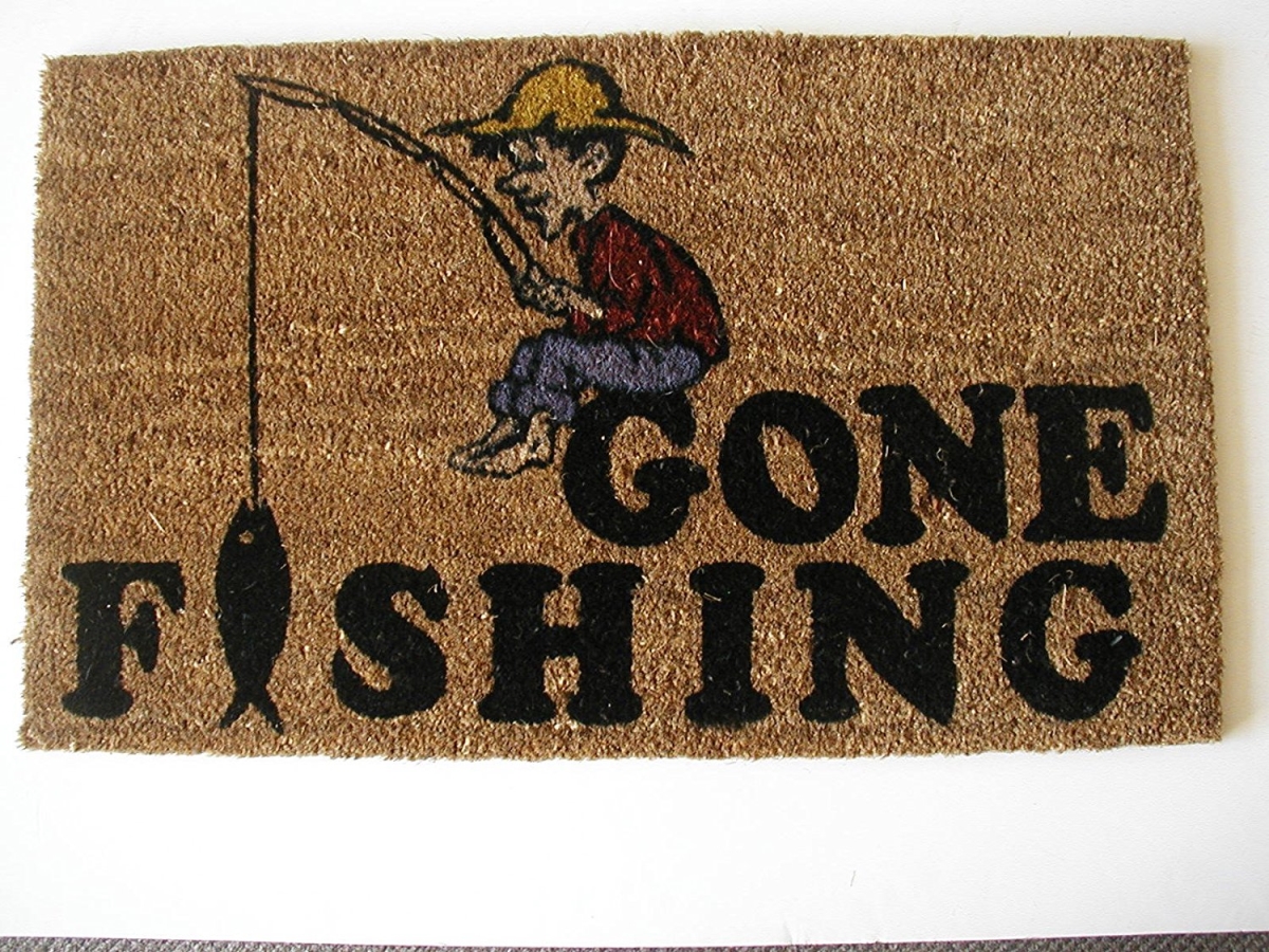 G144 Gone Fish 18 X 30 In. Pvc Backed Stencilled Gone Fishing Doormat