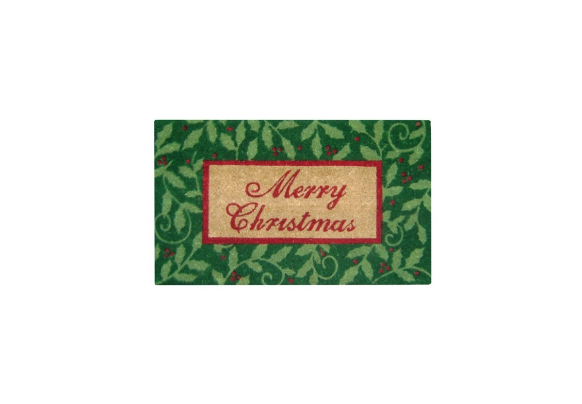 G156 Merry Xmas 18 X 30 In. Pvc Backed Holly Merry Christmas Doormat