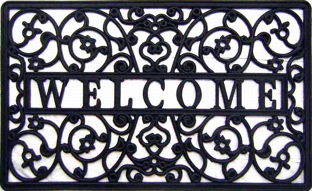 G328 Welcome Cutout Rubber 18 X 30 In. Back Scroll Doormat