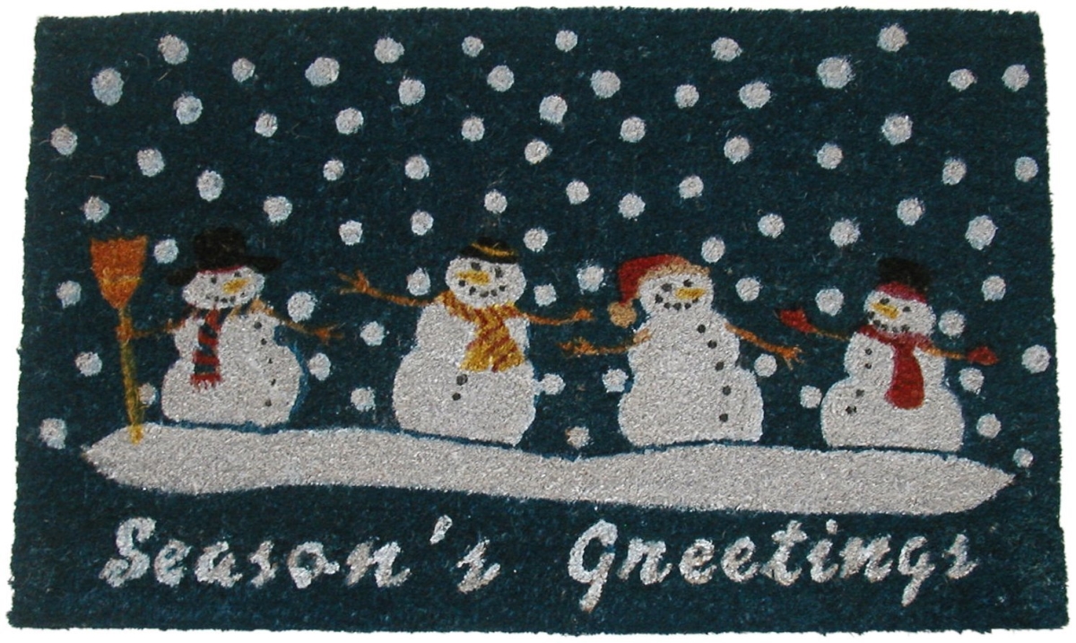 G157 Seasons Greetings 18 X 30 In. Pvc Backed Coir Snowmen Doormat