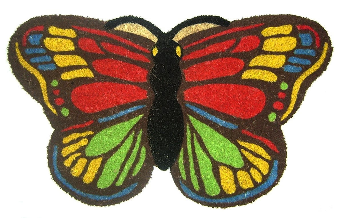 G349 Butterfly Vinyl Back Colorful Butterfly Shaped Doormat