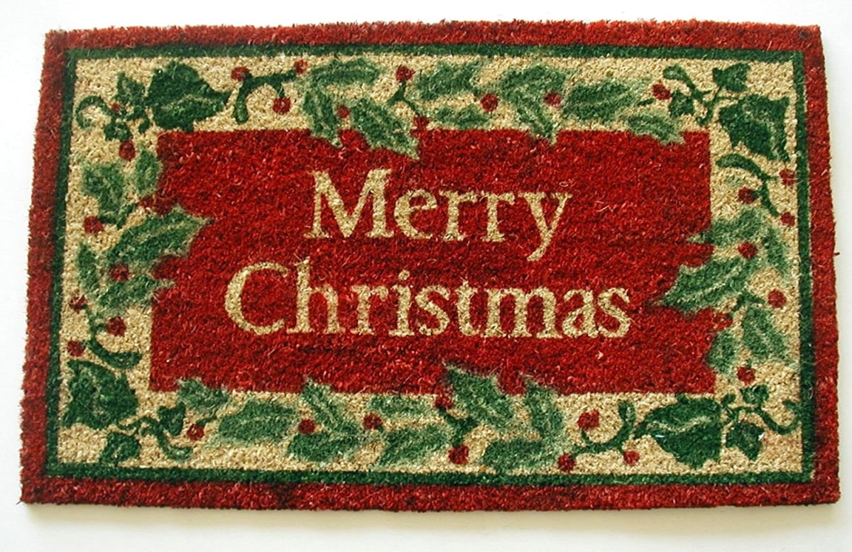 G615 Merry Christmas Holly 18 X 30 In. Pvc Backed Printed Holiday Red Bordered Coco Mat