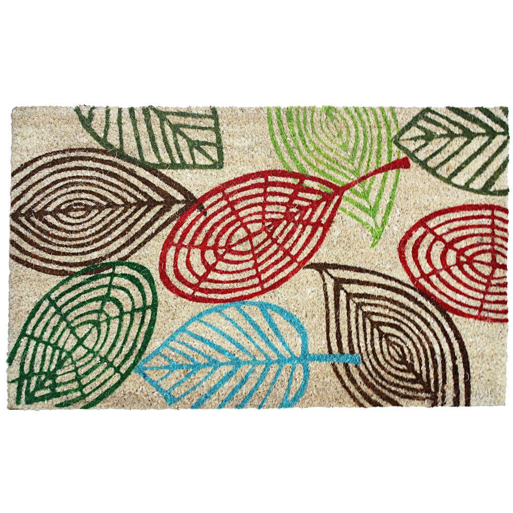 G185 Modern Leaves 18 X 30 In. Pvc Backed Coir Mat With Design