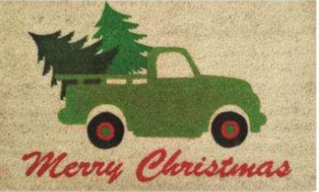 G027 18 x 30 in. Coir Holiday Green Truck Welcome Doormat, Printed