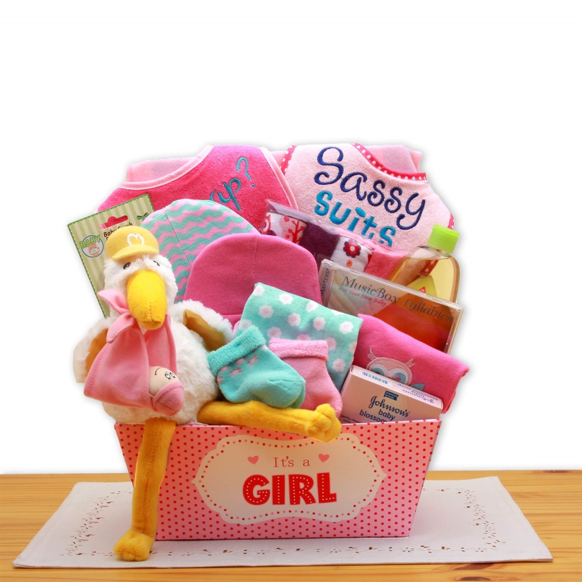 890652-p A Special Delivery New Baby Gift Basket- Pink