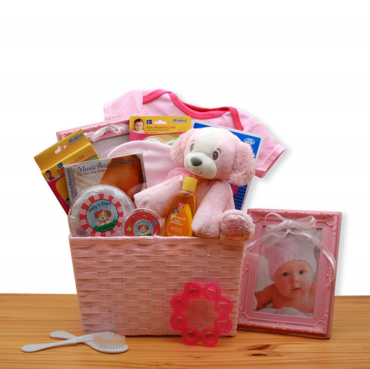 890752-p Puppy Love New Baby Gift Basket - Pink