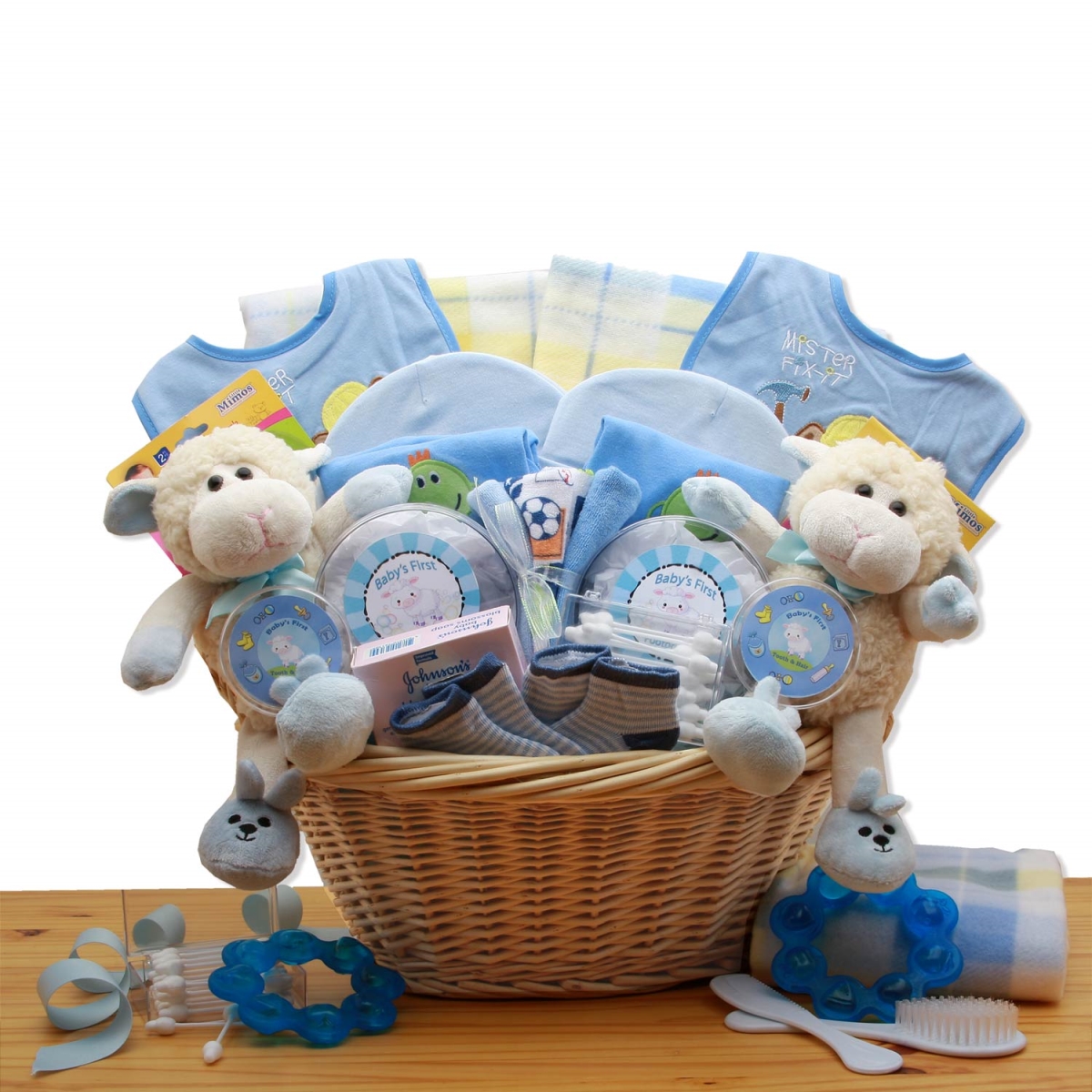 890811-b Double Delight Twins New Baby Gift Basket - Blue