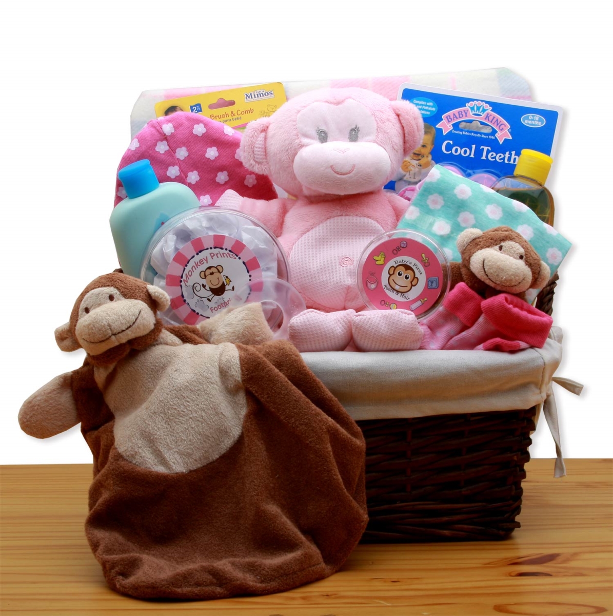 890312-p A New Little Monkey New Baby Gift Basket - Pink