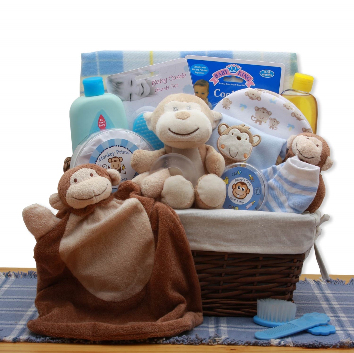 890312-b A New Little Monkey New Baby Gift Basket - Blue