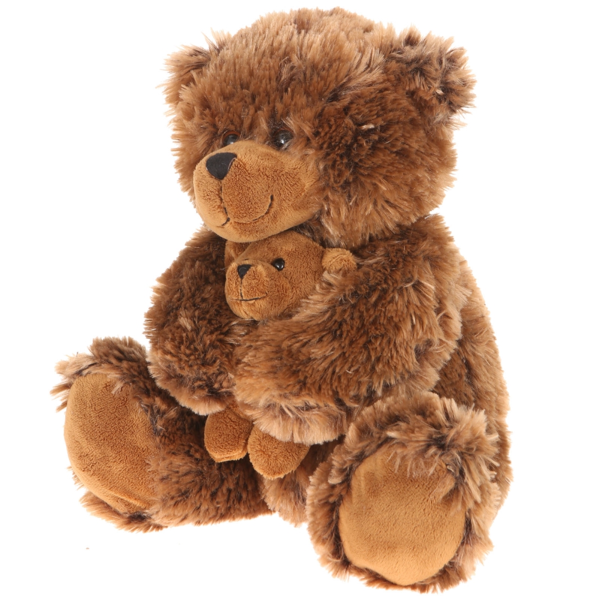 A01065 14 In. Plush Shaggy Bear With Baby - Brown