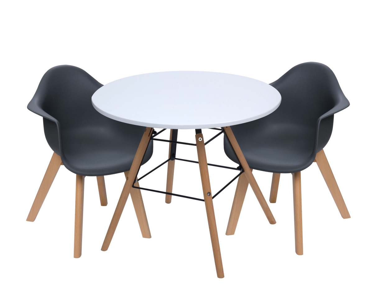 T3071gy Mid-century Modern Round Kids Table With Gray Arm Two Chairs - 14 X 16.5 X 22.5 In.