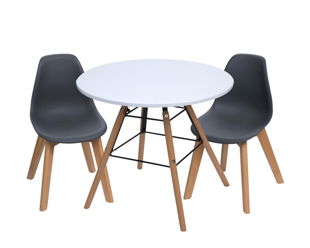 T3072gy Mid-century Modern Round Kids Table With Gray Two Chairs - 12.5 X 12.5 X 22.5 In.