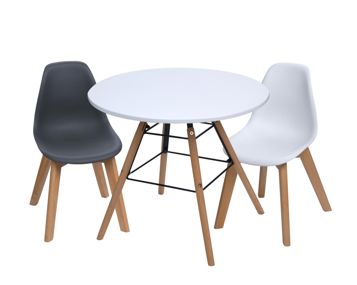 T3072gw Mid-century Modern Round Kids Table With Gray & White Two Chairs - 12.5 X 12.5 X 22.5 In.