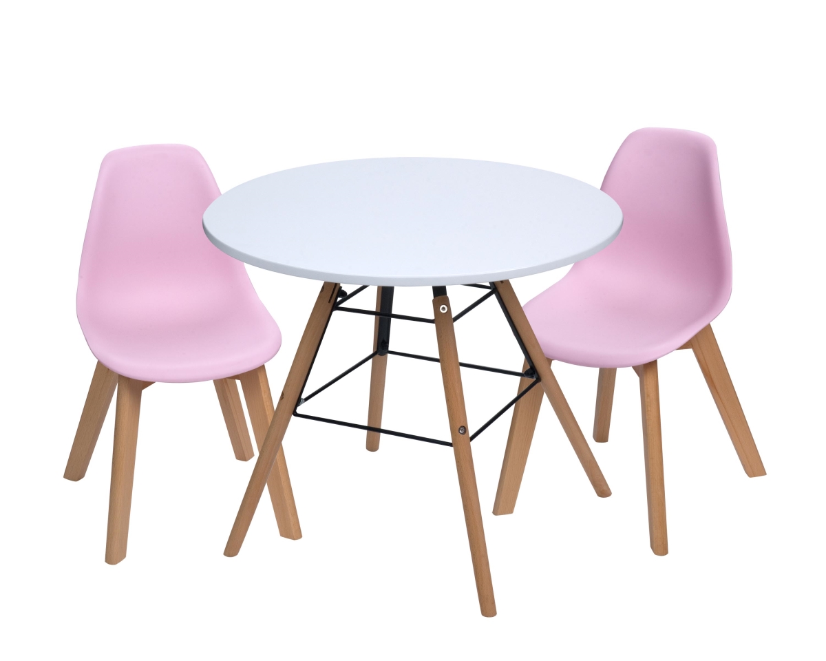 T3072p Mid-century Modern Round Kids Table With Pink Two Chairs - 12.5 X 12.5 X 22.5 In.