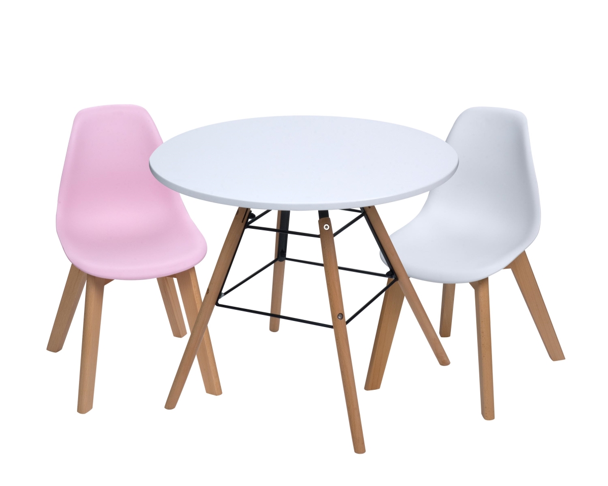 T3072pw Mid-century Modern Round Kids Table With Pink & White Two Chairs - 12.5 X 12.5 X 22.5 In.