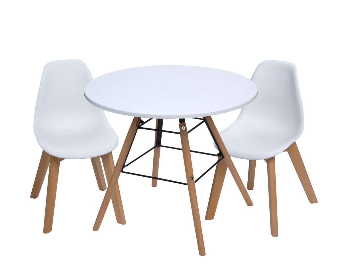 T3072w Mid-century Modern Round Kids Table With White Two Chairs - 12.5 X 12.5 X 22.5 In.