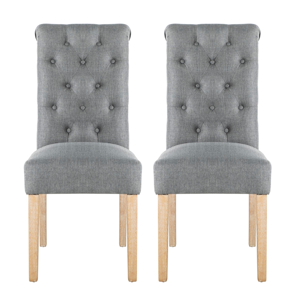 Ow-my8010t-gray High Back Button Tufting Fabric Upholstered Dining Chairs, Gray - Set Of 2